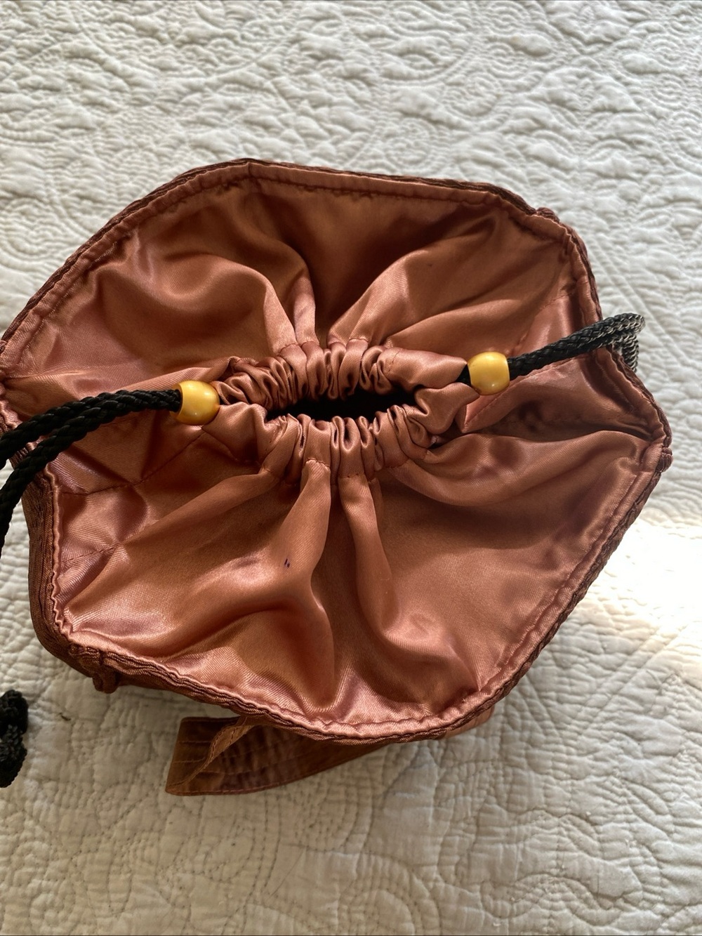 Jim Thompson Silk Mini Tote in Iridescent Rust Brown/ Deep Blush Pink Drawstring - Picture 13 of 16